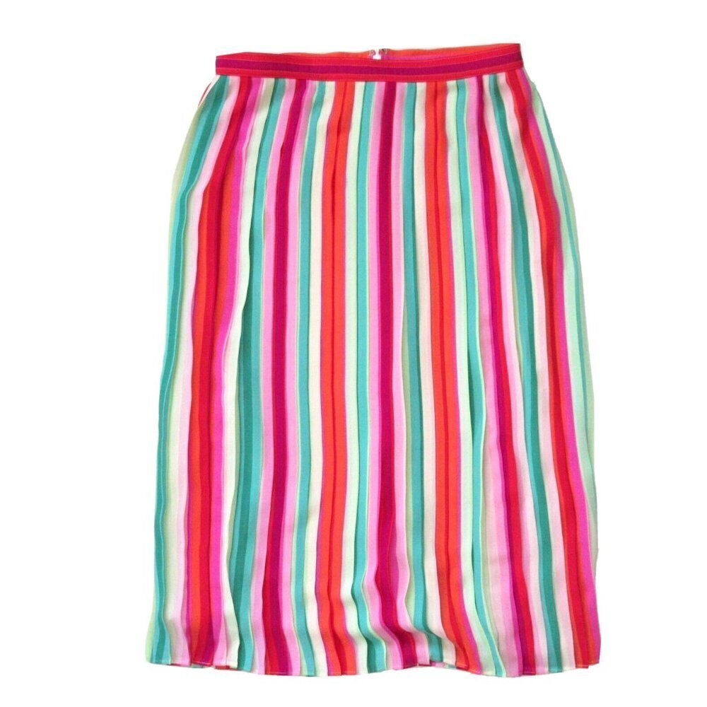 NWT J.Crew Pleated A-Line Midi in Red Green Multi Watermelon Stripe Skirt 2